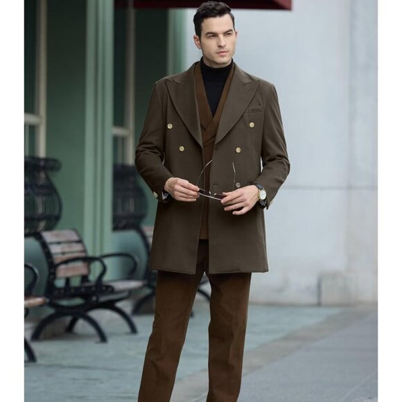 Mens Brown  Winter Jacket Trench Coats for Men Long Jackets Warm Double+ - Picture 7 of 7